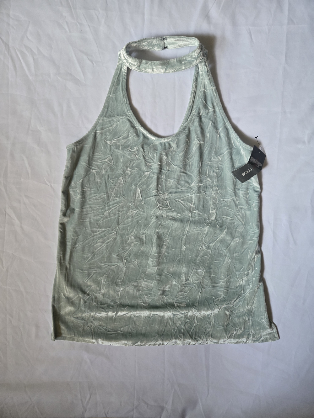 BOLD elements Crushed Velvet Halter Tank in Blue